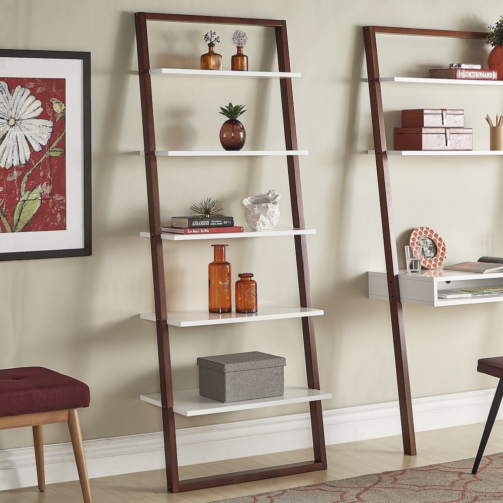 Two-Tone Espresso & White Finish 28"W Ladder Bookcase