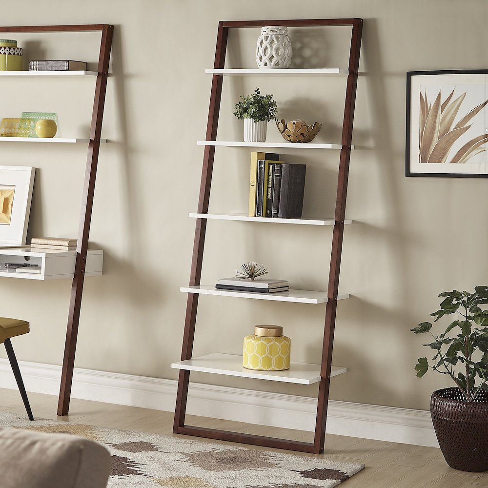 Two-Tone Espresso & White Finish 28"W Ladder Bookcase