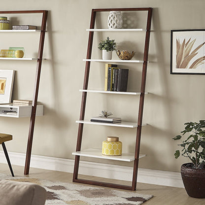 Two-Tone Espresso & White Finish 28"W Ladder Bookcase