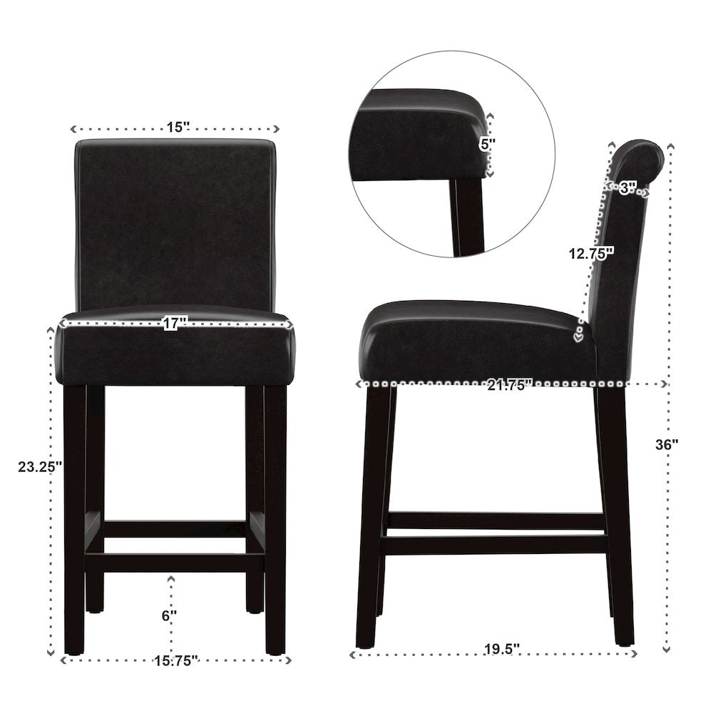 Set of 2, Dark Brown Vinyl Counter Height Chair