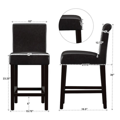 Set of 2, Dark Brown Vinyl Counter Height Chair