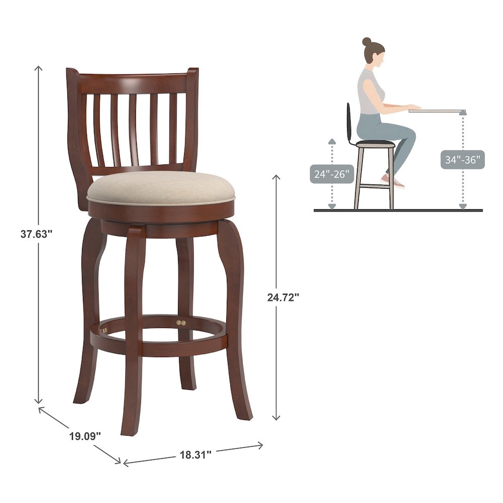 Beige Linen Swivel Counter Height Chair
