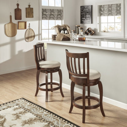 Beige Linen Swivel Counter Height Chair