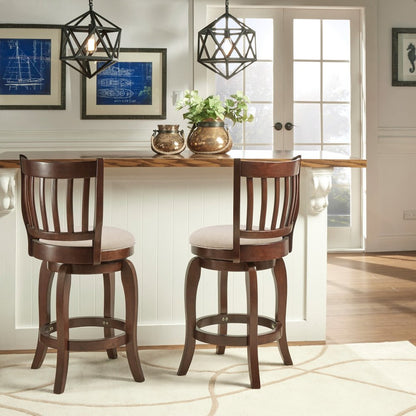 Beige Linen Swivel Counter Height Chair