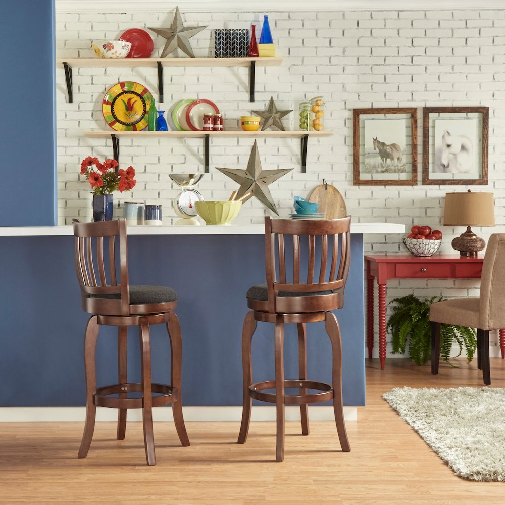 Dark Grey Linen Swivel Bar Height Chair