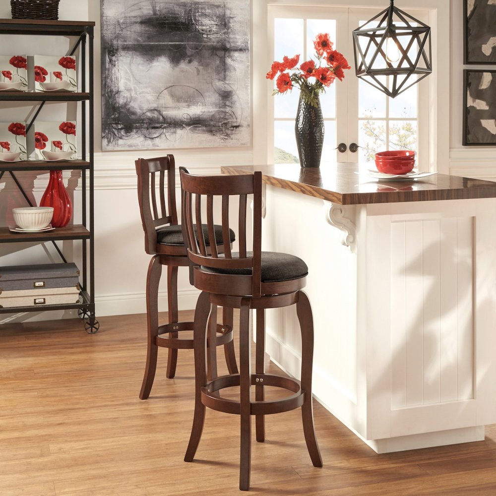 Dark Grey Linen Swivel Bar Height Chair
