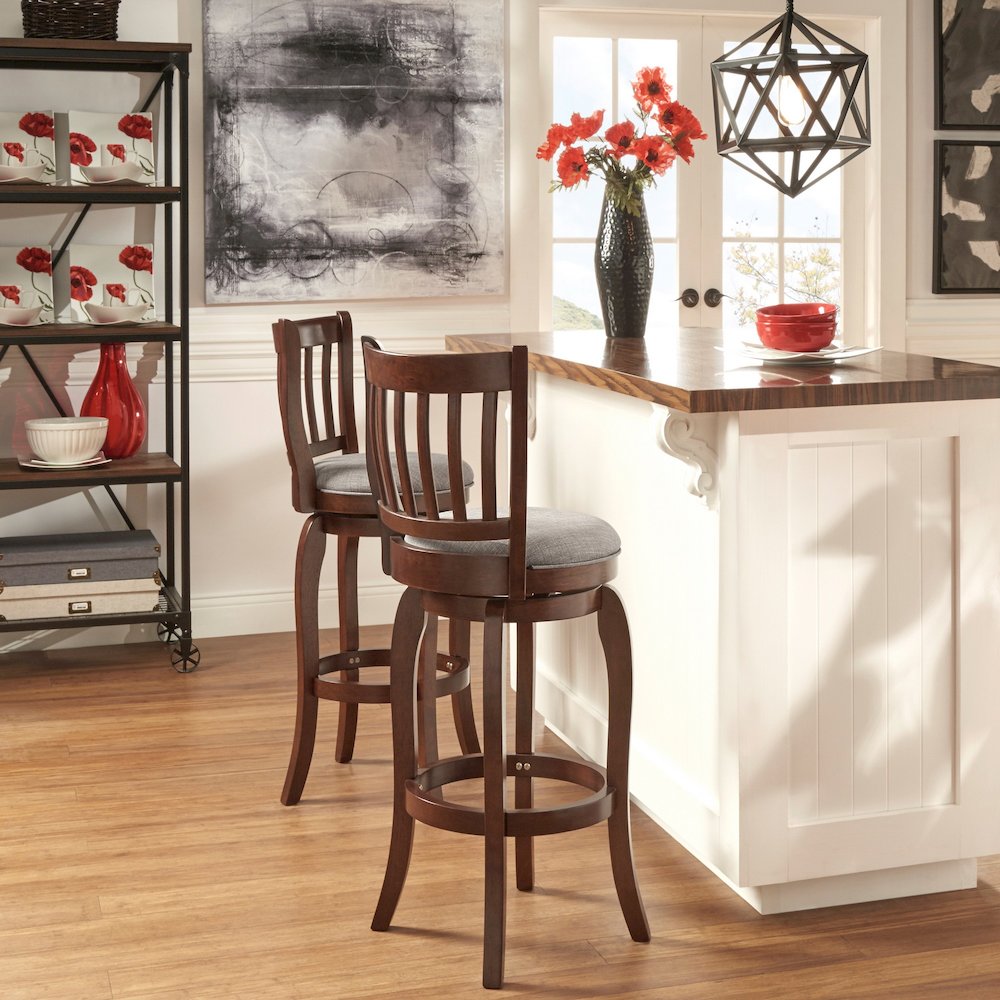 Grey Linen Swivel Bar Height Chair