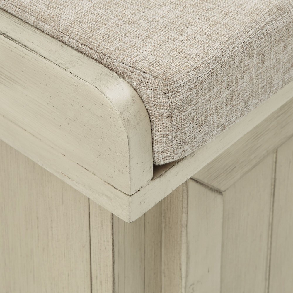 Antique White Finish Storage Bench With Beige Linen Cushion