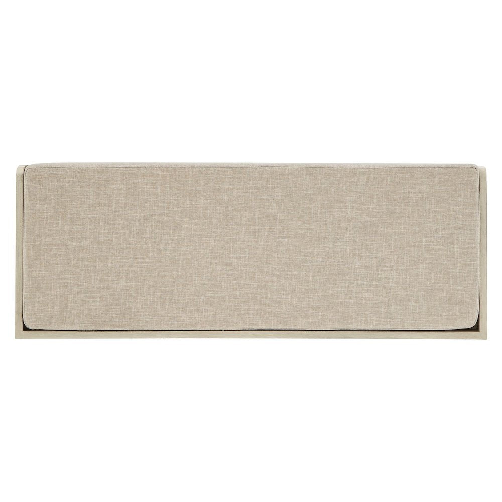 Antique White Finish Storage Bench With Beige Linen Cushion