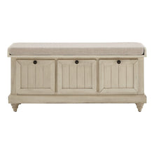 Antique White Finish Storage Bench With Beige Linen Cushion