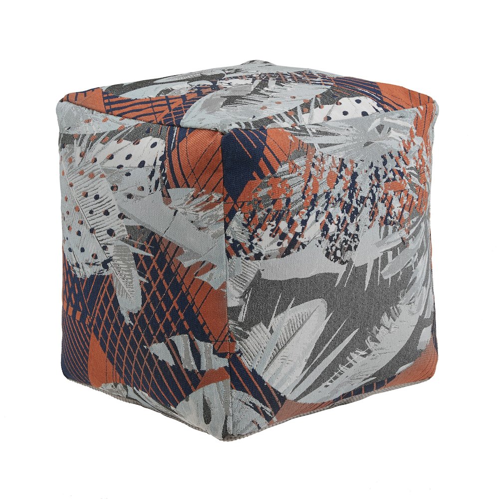 Cube Pouf With Multicolored Abstract Pattern Fabric