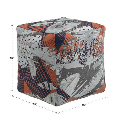 Cube Pouf With Multicolored Abstract Pattern Fabric