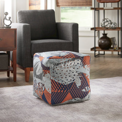 Cube Pouf With Multicolored Abstract Pattern Fabric