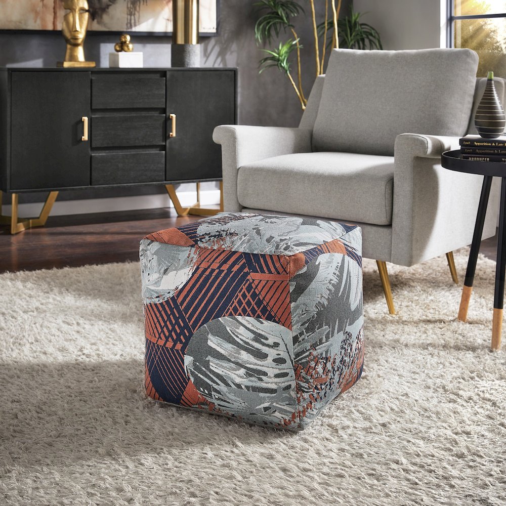 Cube Pouf With Multicolored Abstract Pattern Fabric