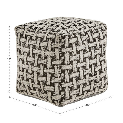 Cube Pouf With White & Black Weaved Pattern Fabric