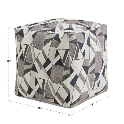 Cube Pouf With Blue & Grey Tone Geometric Pattern Fabric