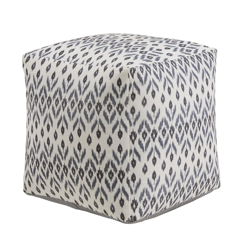 Cube Pouf With Ivory & Blue Abstract Diamond Pattern Fabric