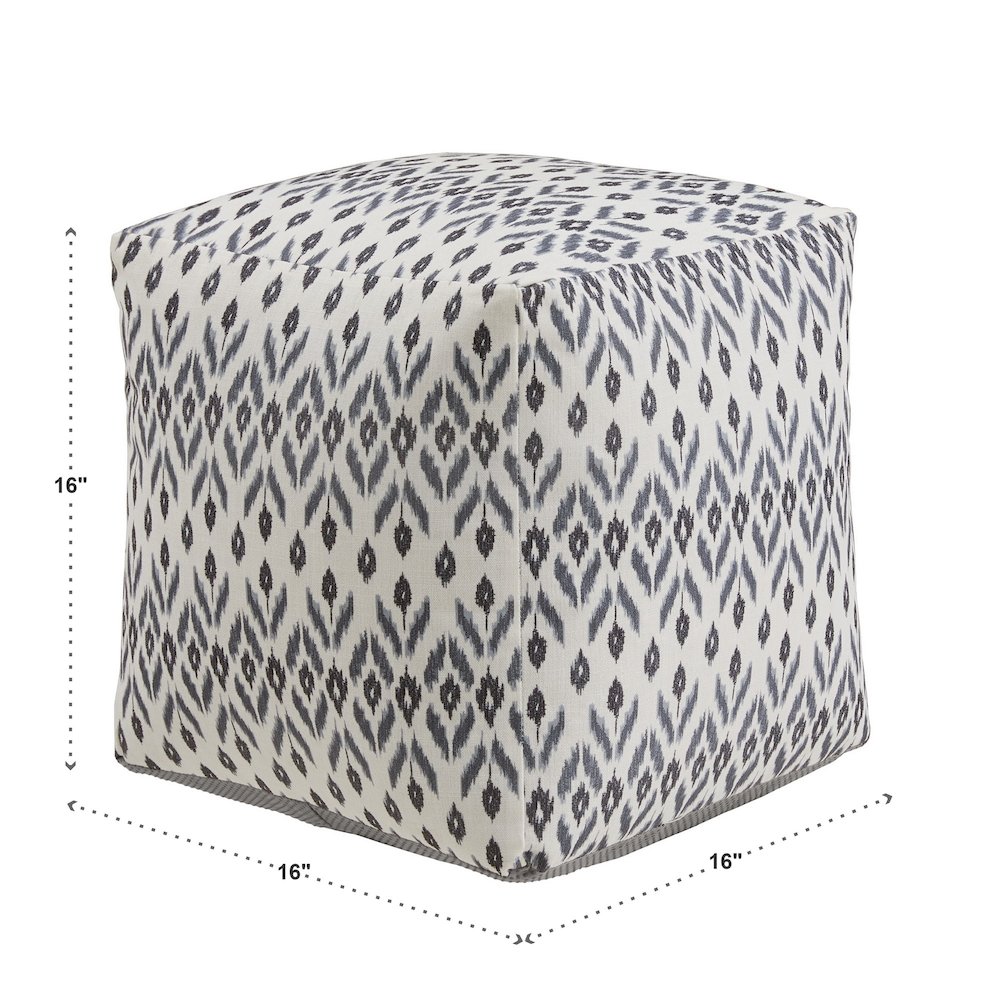 Cube Pouf With Ivory & Blue Abstract Diamond Pattern Fabric