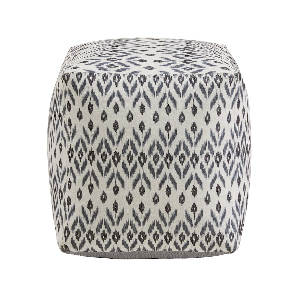 Cube Pouf With Ivory & Blue Abstract Diamond Pattern Fabric