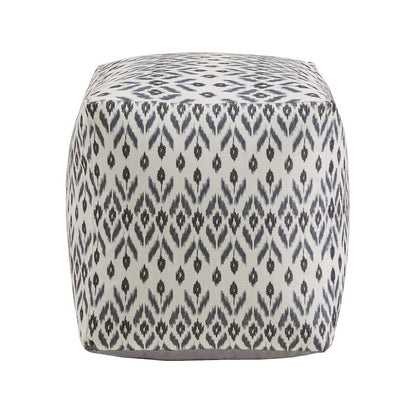 Cube Pouf With Ivory & Blue Abstract Diamond Pattern Fabric