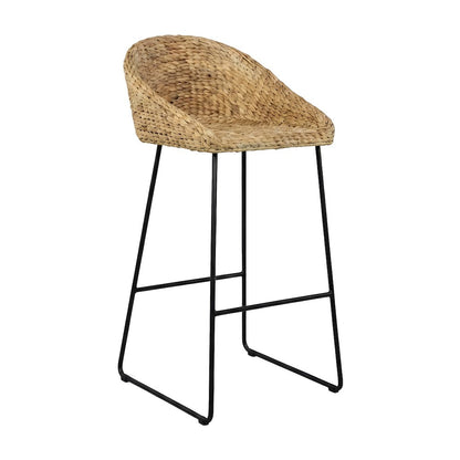 Water Hyacinth Counter Stools Set of 2 with Iron Footrest and Sled Base, Coastal
