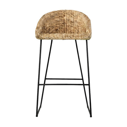 Water Hyacinth Counter Stools Set of 2 with Iron Footrest and Sled Base, Coastal