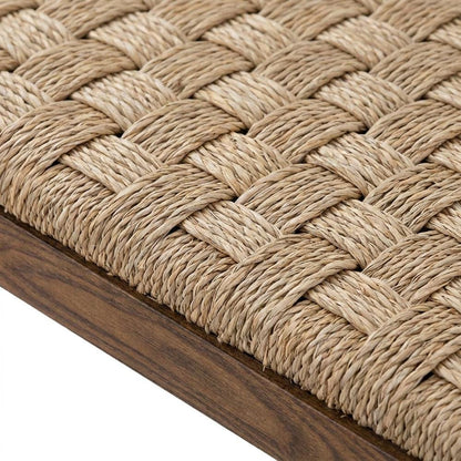 Seagrass-Woven Acacia Bench with Stained Wood Legs for Entryway or Dining