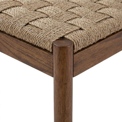 Seagrass-Woven Acacia Bench with Stained Wood Legs for Entryway or Dining