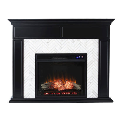 Torlington Marble Tiled Touch Screen Electric Fireplace in Black Color