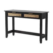 Wooden Console Table with Woven Rattan-Accent Drawers with Storage