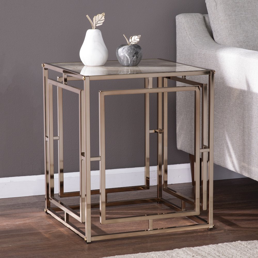 Simondley Faux Marble End Table
