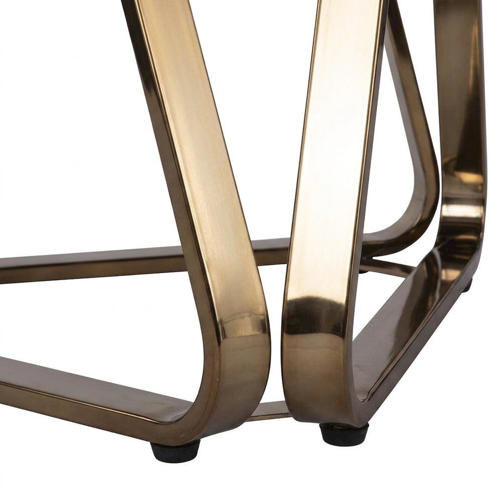 Metal Round Accent Table with Smoked Glass Top and Geometric Sled Base
