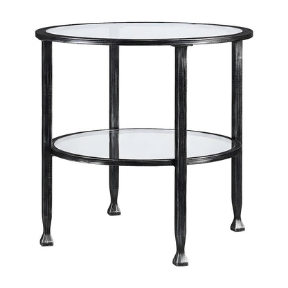 Glass and Iron Round Side Table with Lower Shelf, Hand-Painted Metal