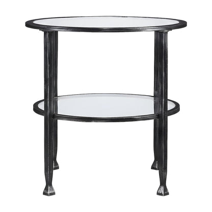Glass and Iron Round Side Table with Lower Shelf, Hand-Painted Metal