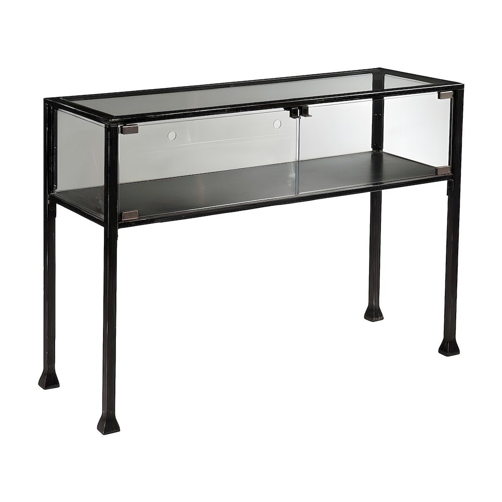 Metal and Glass Console Table with Enclosed Terrarium Display for Entryway