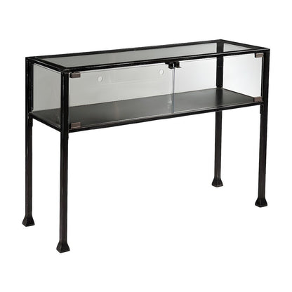 Metal and Glass Console Table with Enclosed Terrarium Display for Entryway
