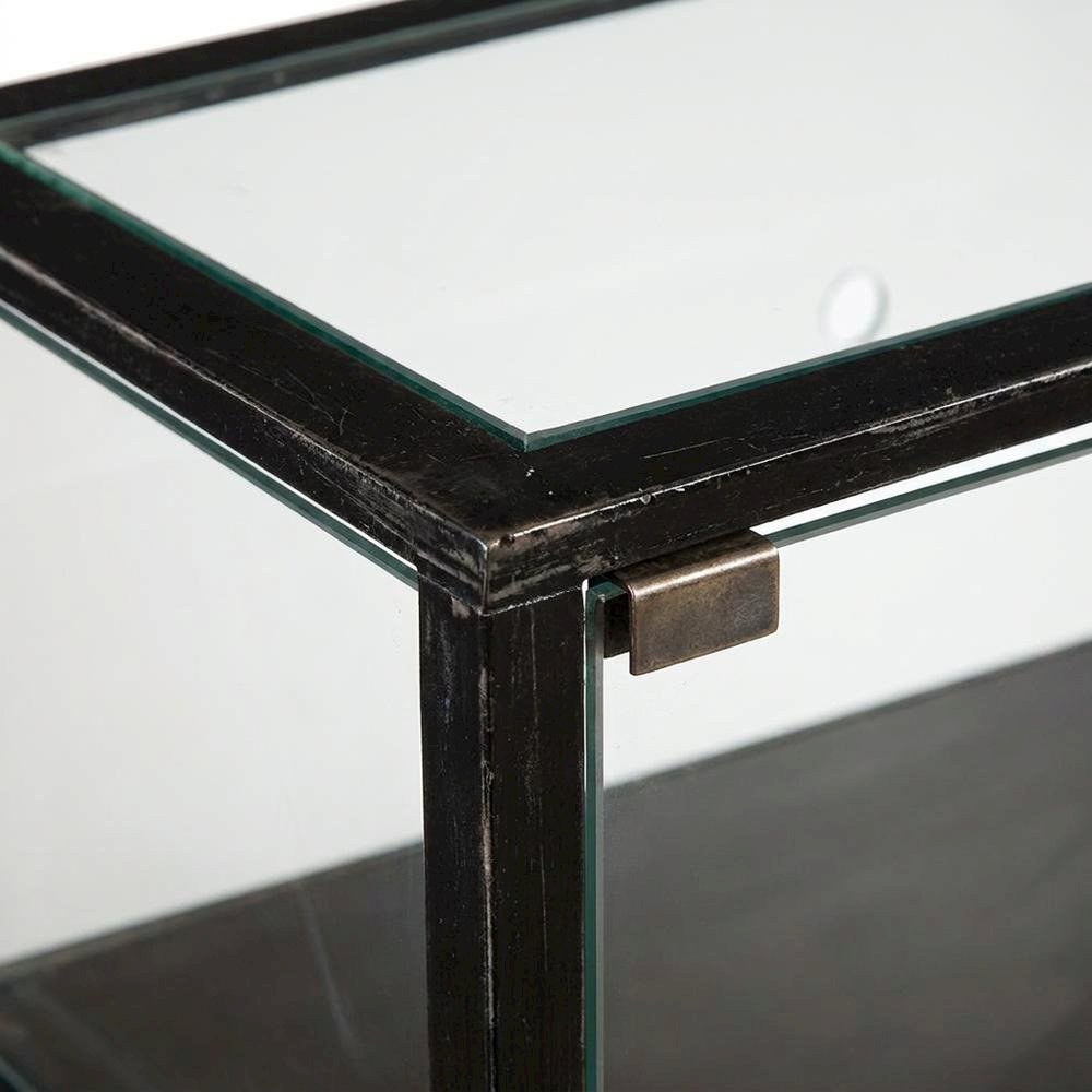 Metal and Glass Console Table with Enclosed Terrarium Display for Entryway