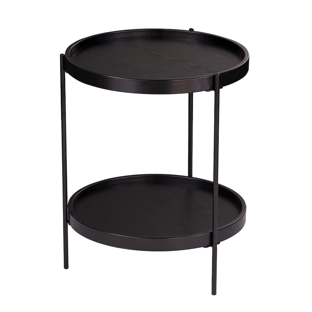 Verlington Round Farmhouse Style End Table in Black Color