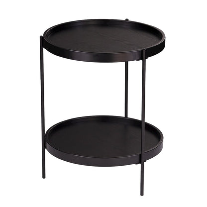 Verlington Round Farmhouse Style End Table in Black Color