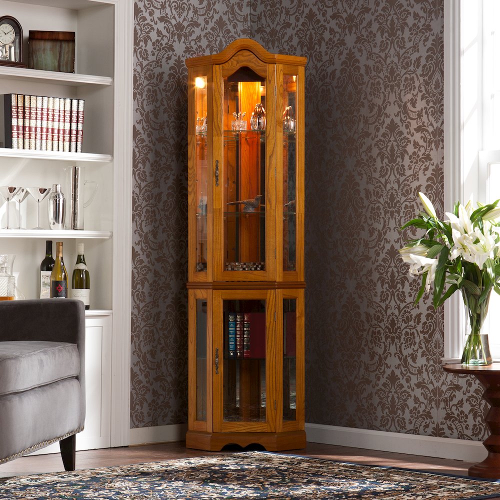 Canterdale Lighted Corner Curio Cabinet - Golden