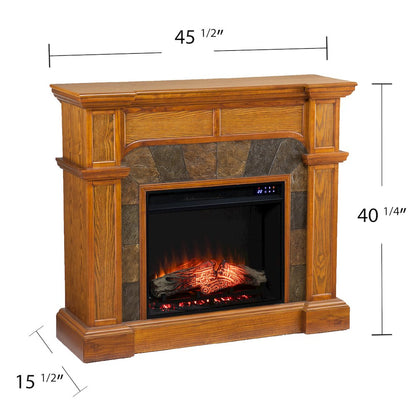 Corner Convertible Electric Fireplace with Touch Screen in Brown Color