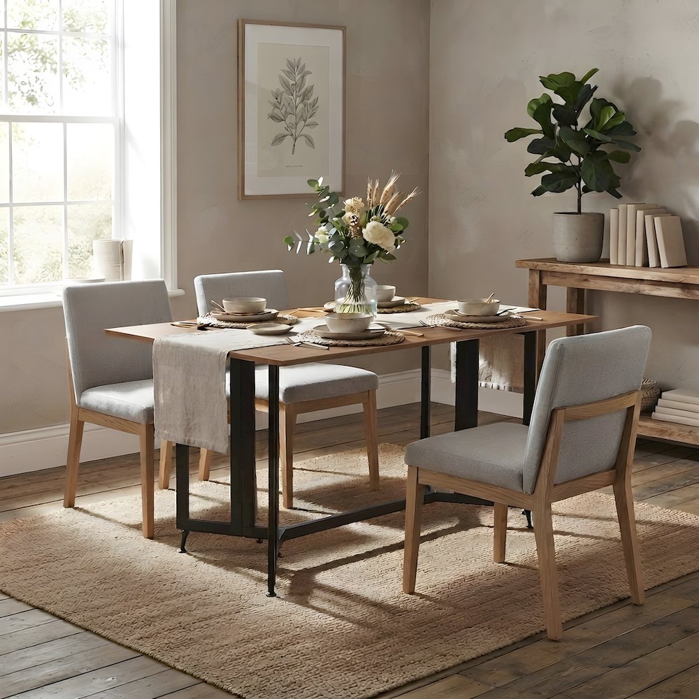 Wood Veneer Drop Leaf Dining Table with Iron Trestle Gate-Leg Base