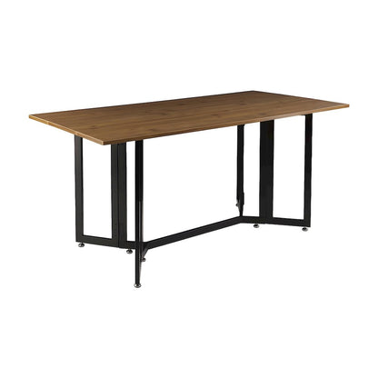 Wood Veneer Drop Leaf Dining Table with Iron Trestle Gate-Leg Base