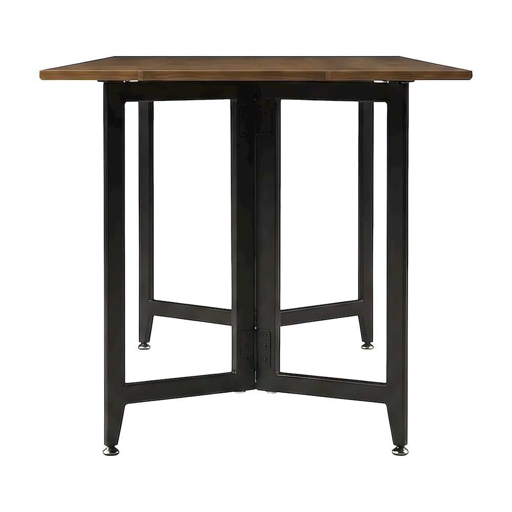 Wood Veneer Drop Leaf Dining Table with Iron Trestle Gate-Leg Base