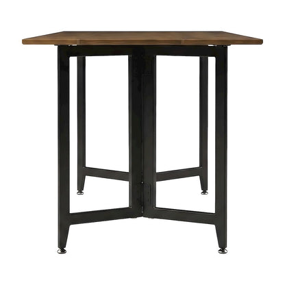 Wood Veneer Drop Leaf Dining Table with Iron Trestle Gate-Leg Base