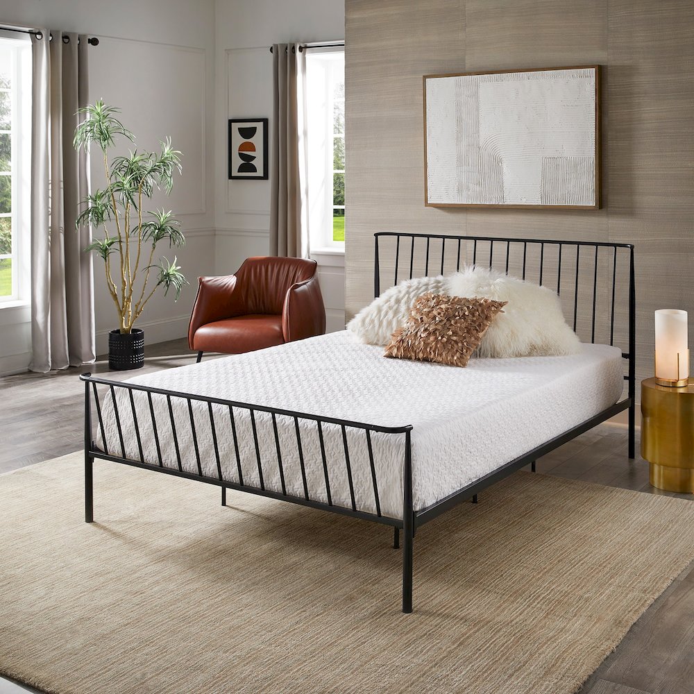 Matte Black Finish Metal Queen Bed