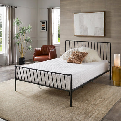 Matte Black Finish Metal Queen Bed