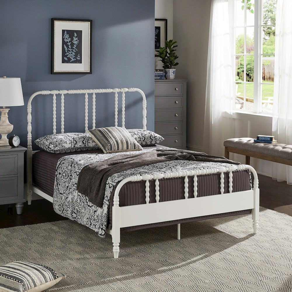 White Finish Metal Spool Full Bed