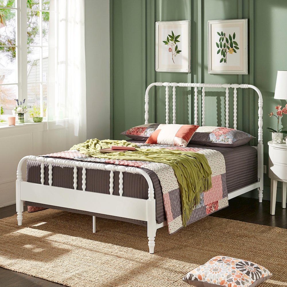 White Finish Metal Spool Full Bed