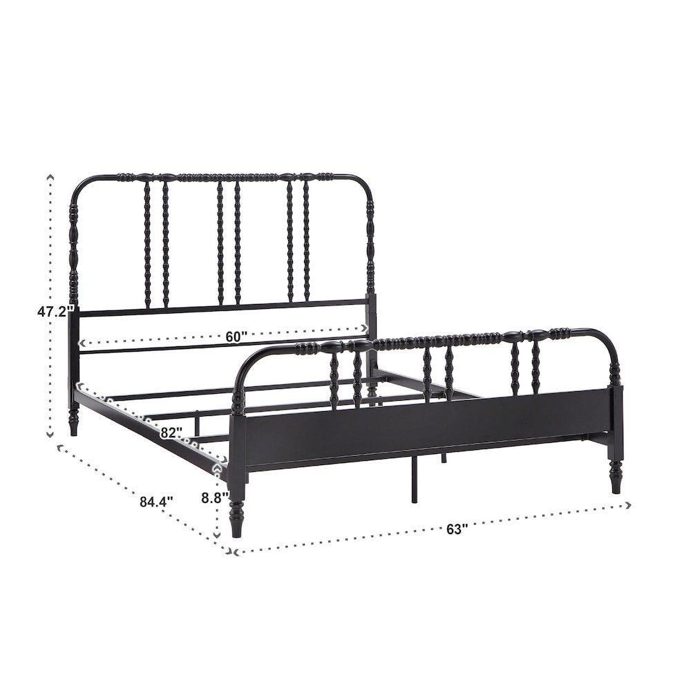 Black Finish Metal Spool Queen Bed